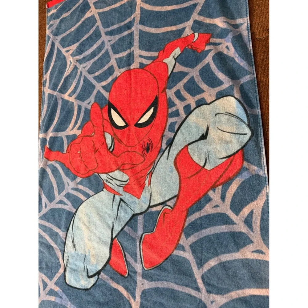 Marvel Spider-Man Beach Towel Blue Red Web Graphic Cotton Bath Towel Kids